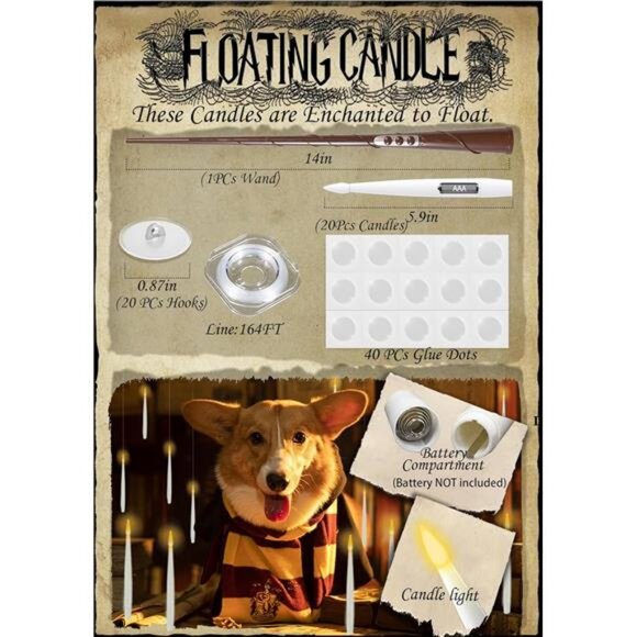 Floating Candles with Wand, Halloween Decoration 20 PCs Magic Hanging Candles - Picture 6 of 7